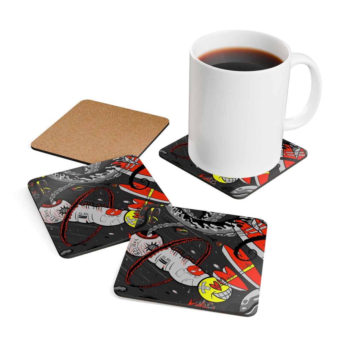 Brain Ded Nebula Cork Coaster Set — Gothic Punk Drink Coasters