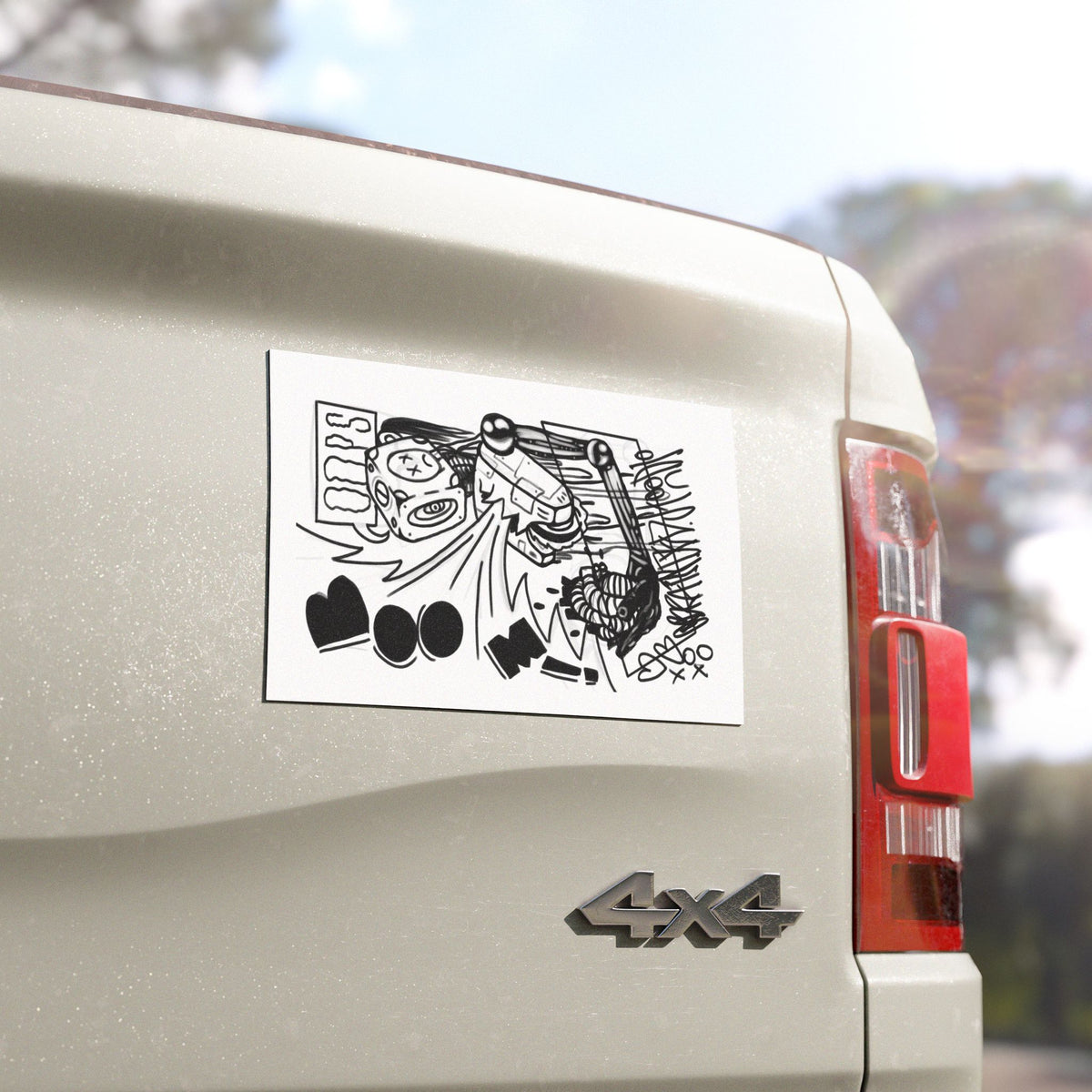Abstract Black & White Car Magnet — Doodle Art Magnetic Decal