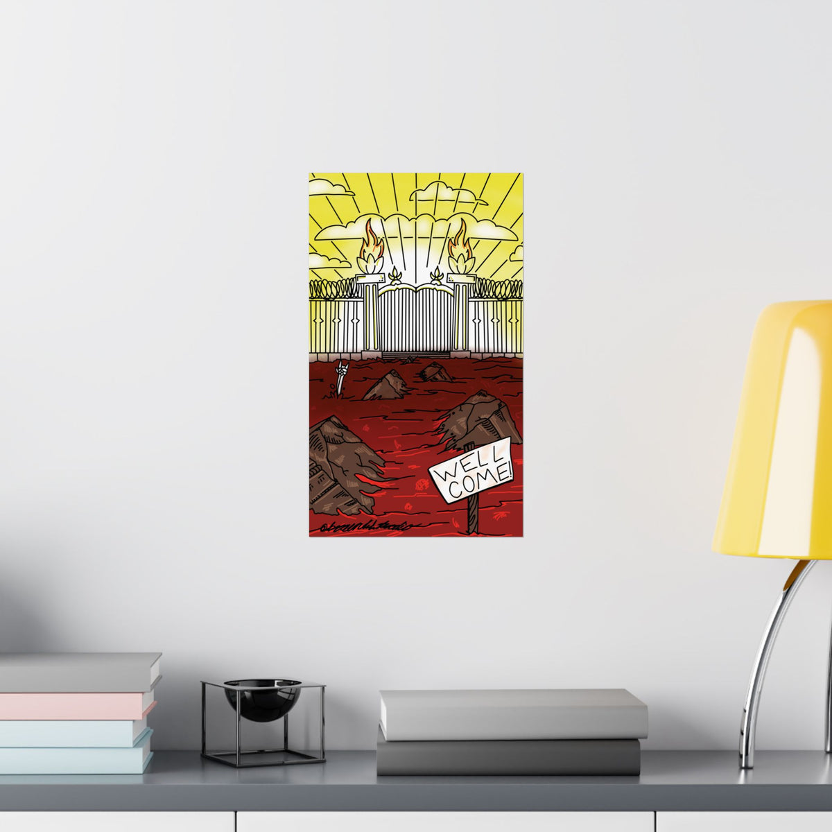 Poster — 'Well Come' Gates Illustration (Surreal Heaven/Hell Art)