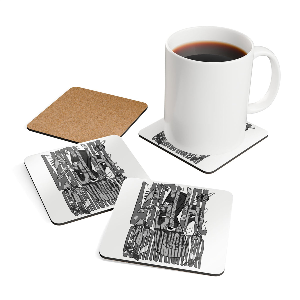 Abstract Monochrome Visual Communicator Cork Coaster Set