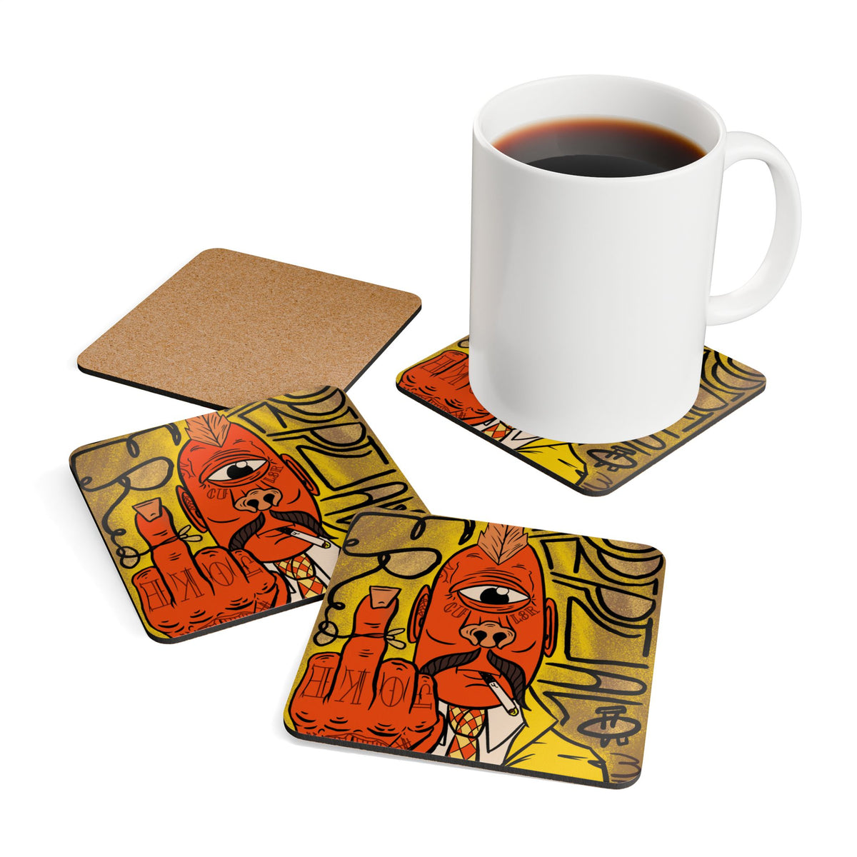 Psychedelic Cyclops Cork Coaster Set – Bold Retro Art Drink Coasters (4-Pack)