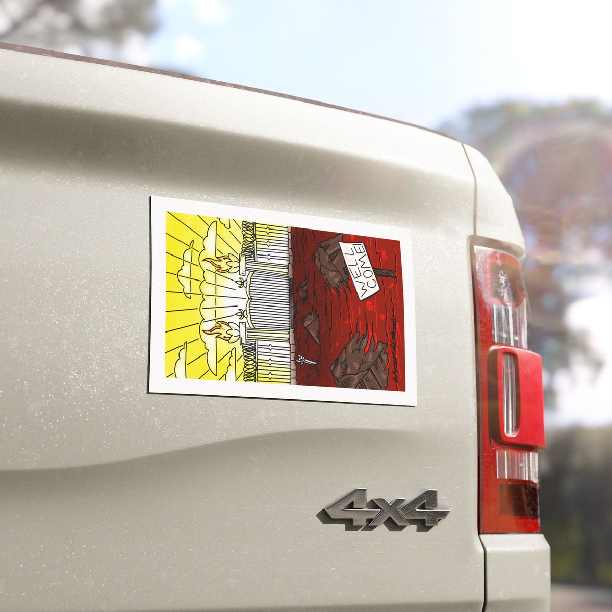 Apocalyptic ‘Y’all Come’ Car Magnet — Hell vs Heaven Illustration