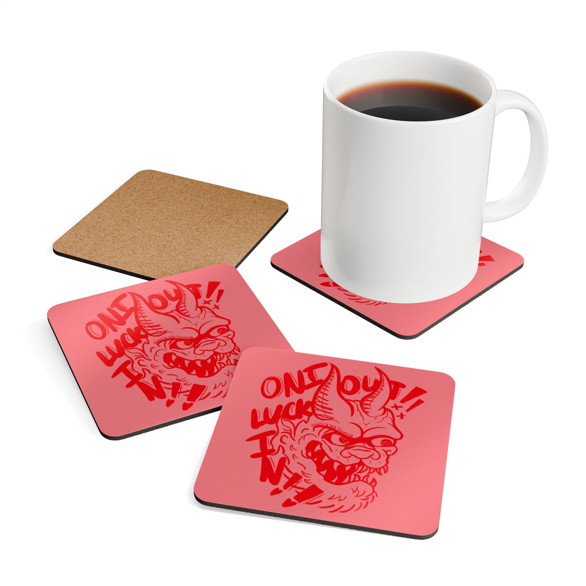 "ONI OUT, LUCK IN" - 4 Coaster Set