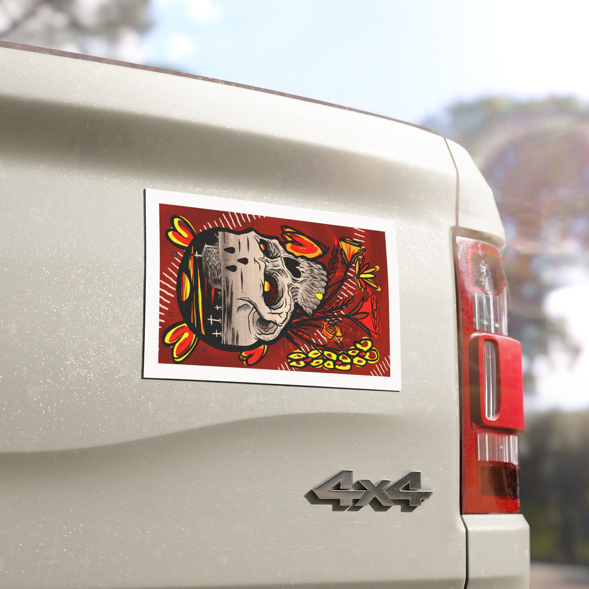 Title Gothic Skull Landscape Car Magnet — Post-Punk Vinyl Bumper Magnet