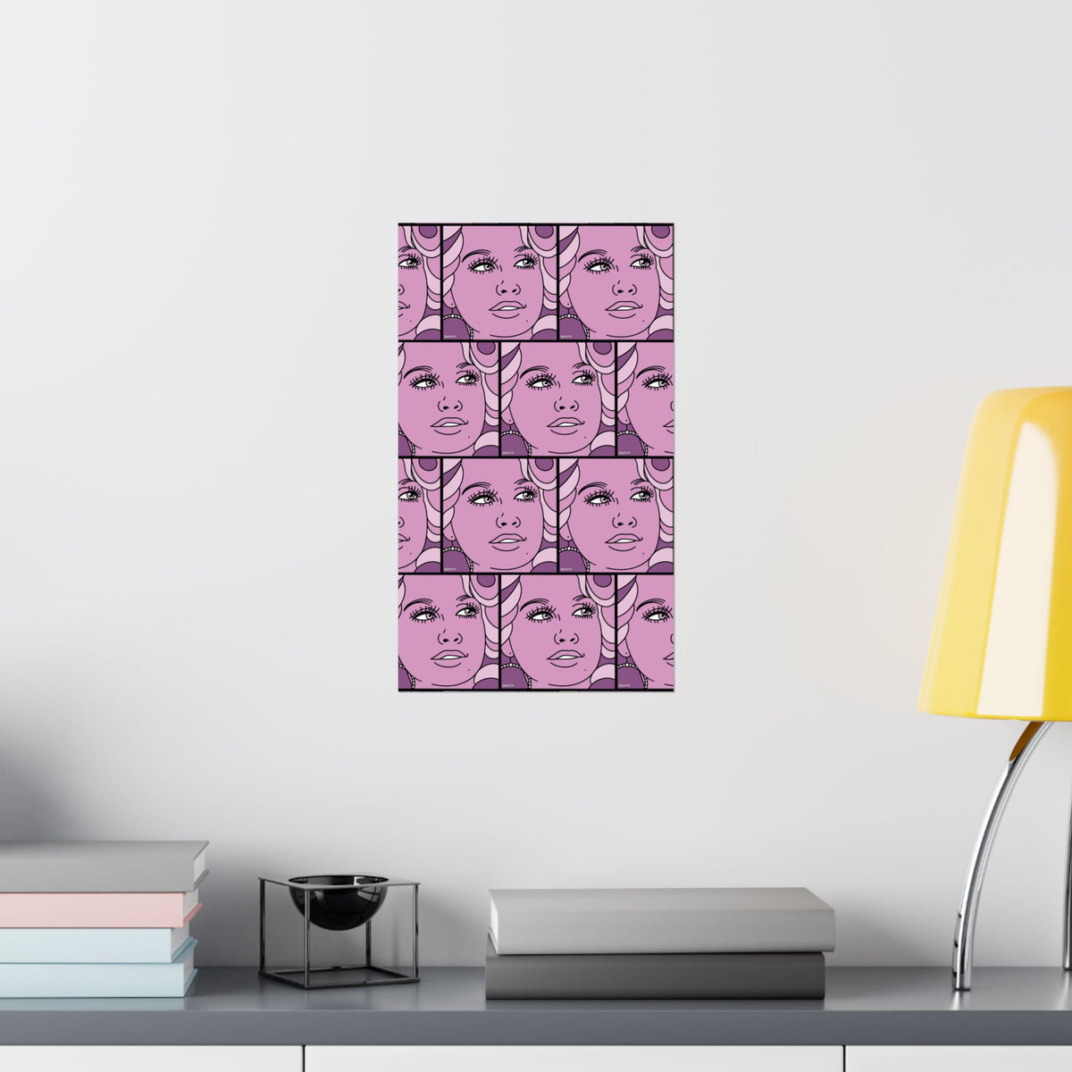 Retro Pop Art Portrait Poster — Pink Dolly Parton Face Matte Vertical Print
