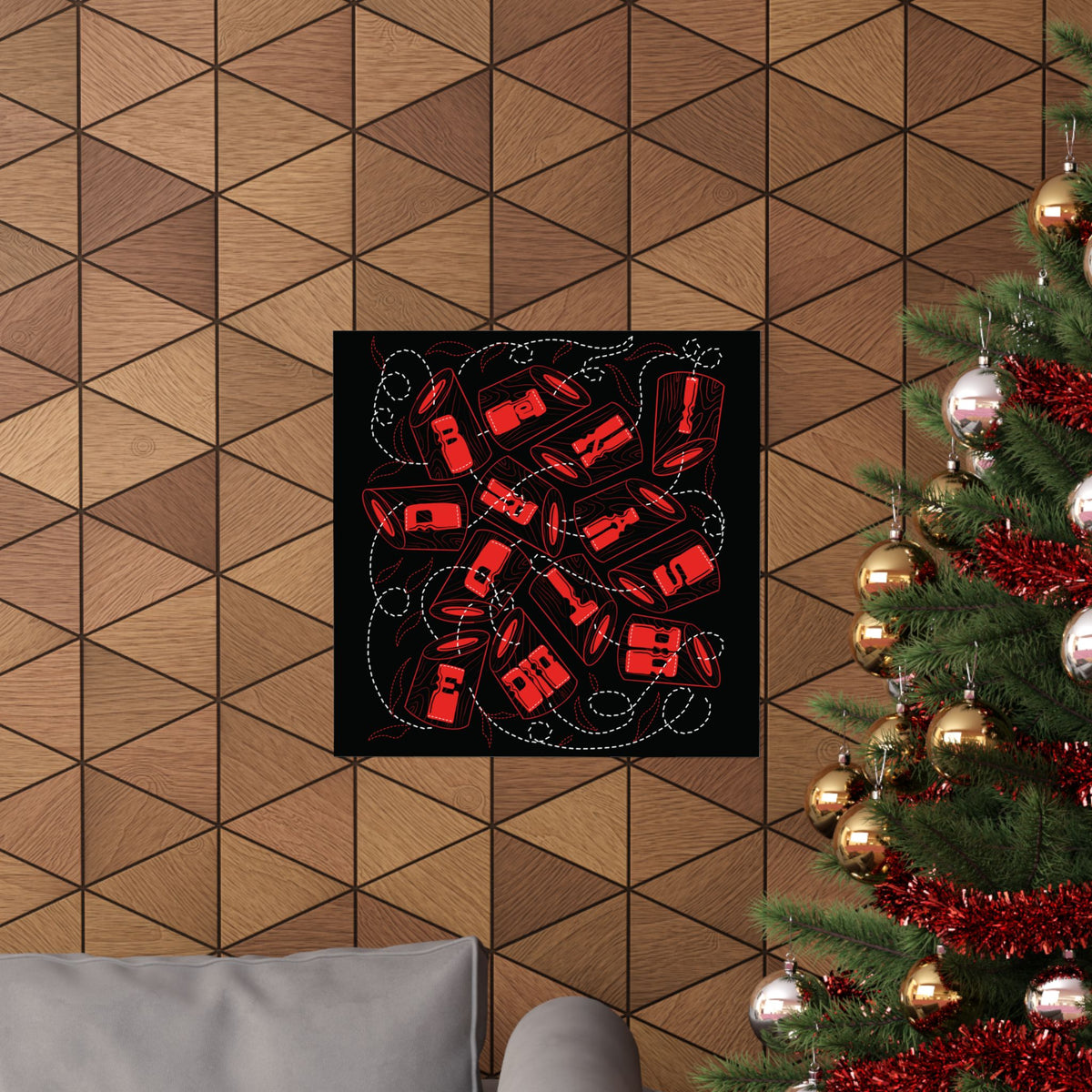 Wooden Macaroni Pattern Poster — Retro Red Matte Vertical Print