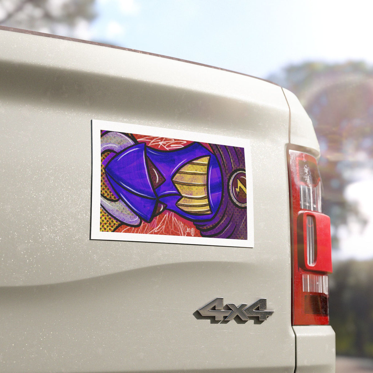 Car Magnet — Bold Purple Graffiti Helmet Design