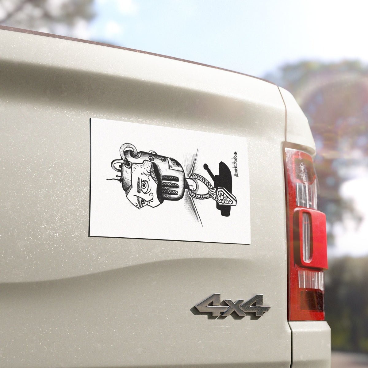 Car Magnet — Retro Tattoo-Style Robot Head Illustration