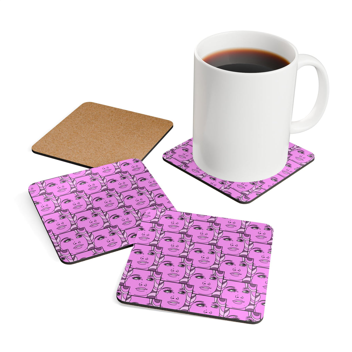 Pop Art Dolly Parton Cork Coaster Set — Retro Patterned Drink Coasters (4-Pack)