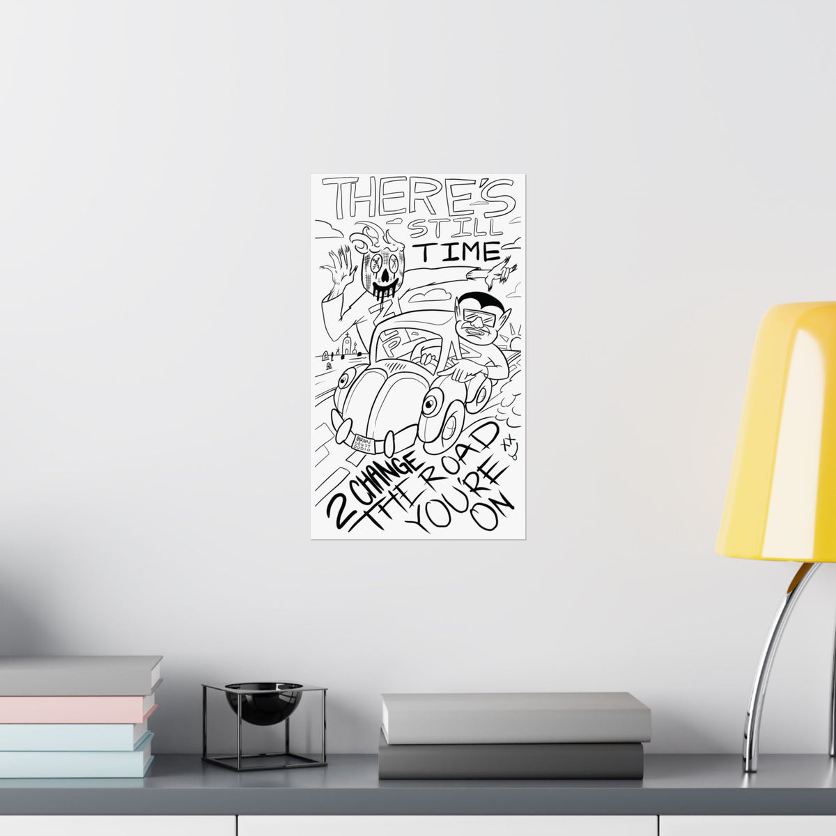 Matte Vertical Poster — "There's Still Time" Retro Car Illustration