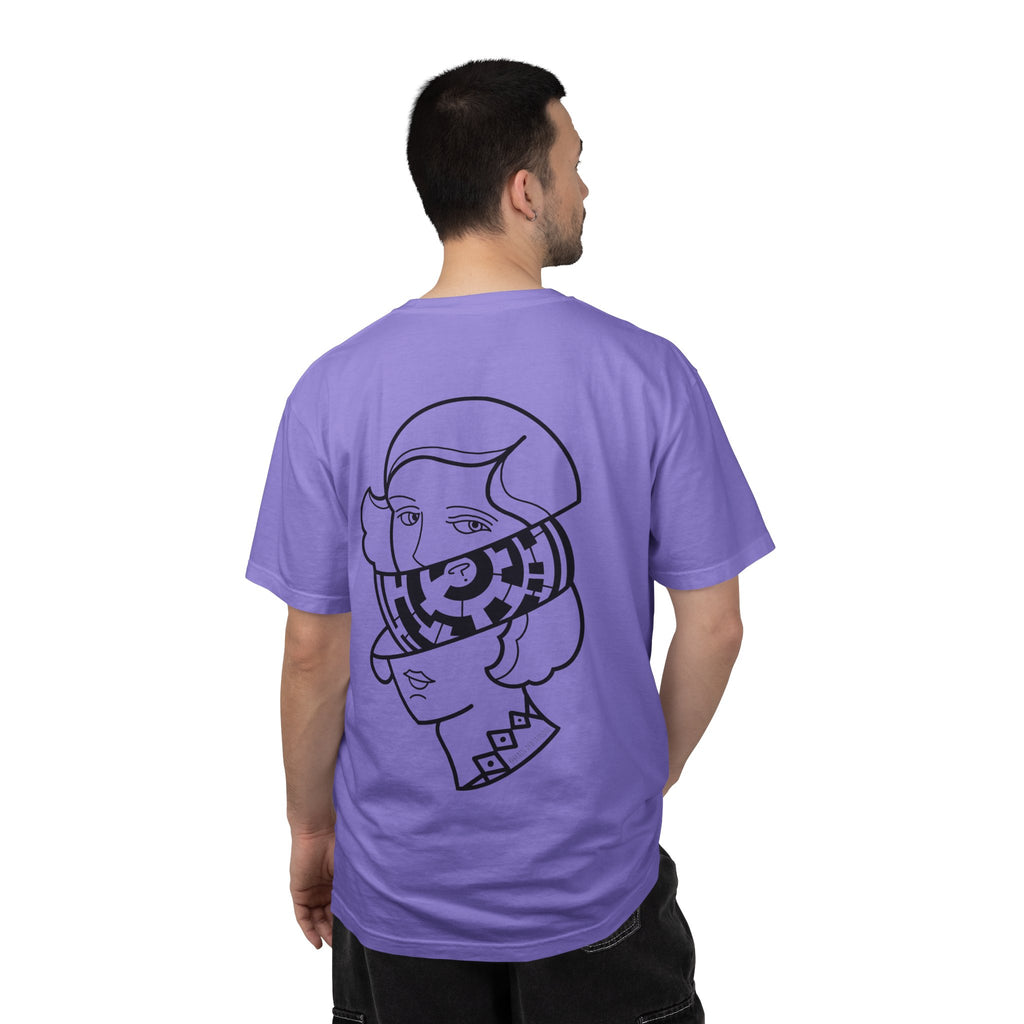 Graphic T-Shirt — Surreal Maze Lady Head Portrait Line Art