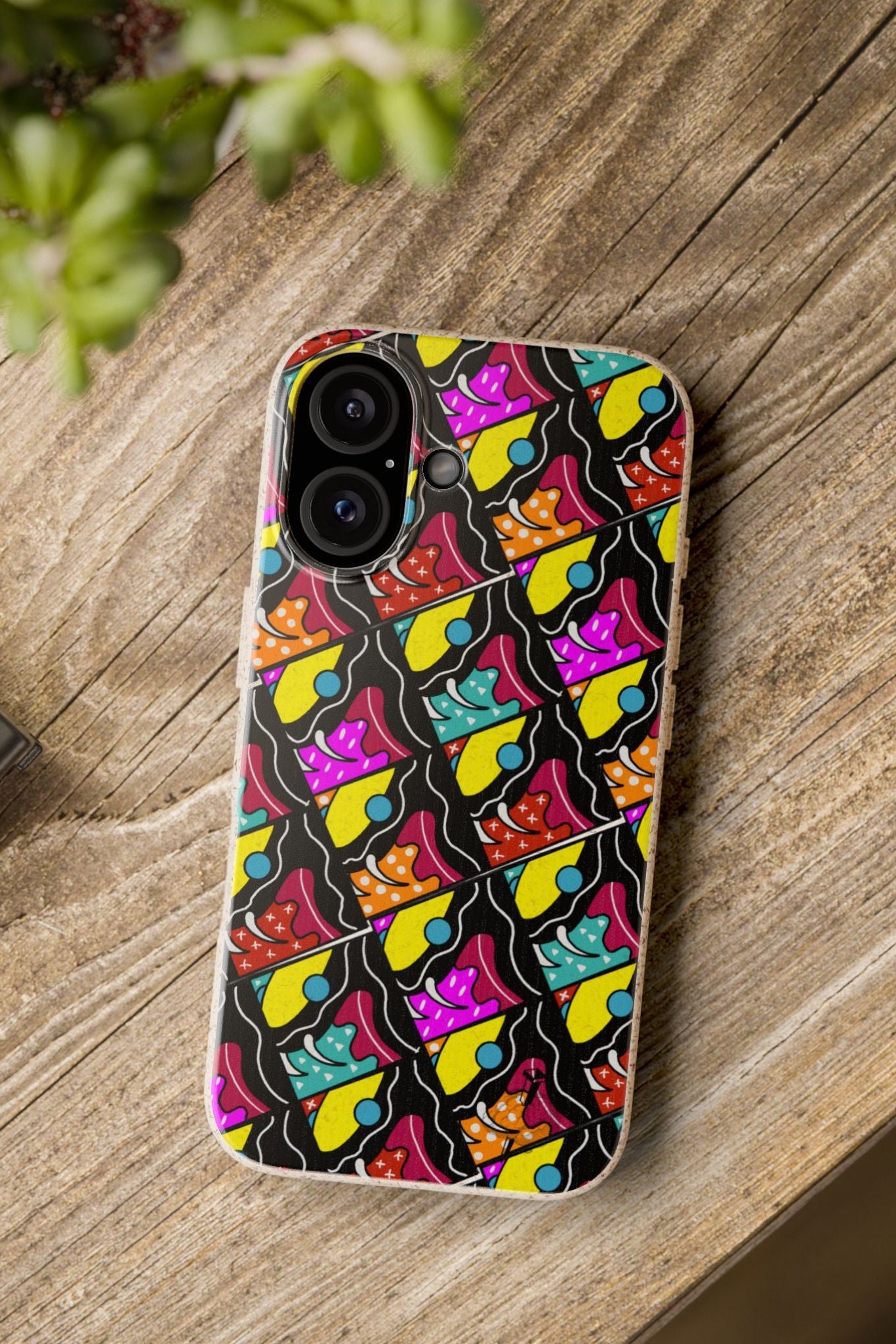 Biodegradable Phone Case — Colorful Retro Skate Pattern, Eco-Friendly Protective Cover