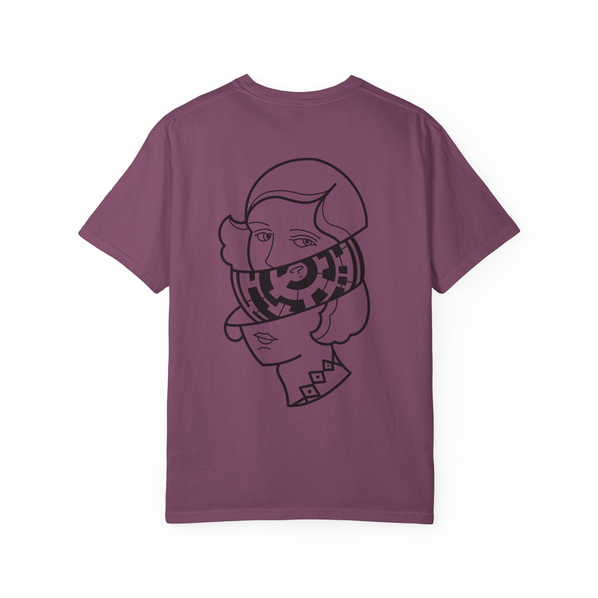 Graphic T-Shirt — Surreal Maze Lady Head Portrait Line Art