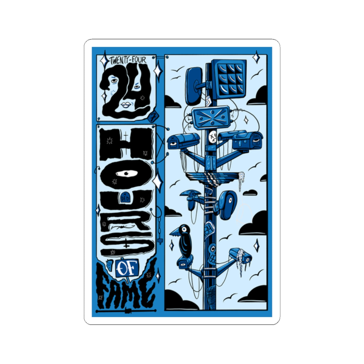 Blue Retro '24hrs of Fame' Kiss-Cut Sticker