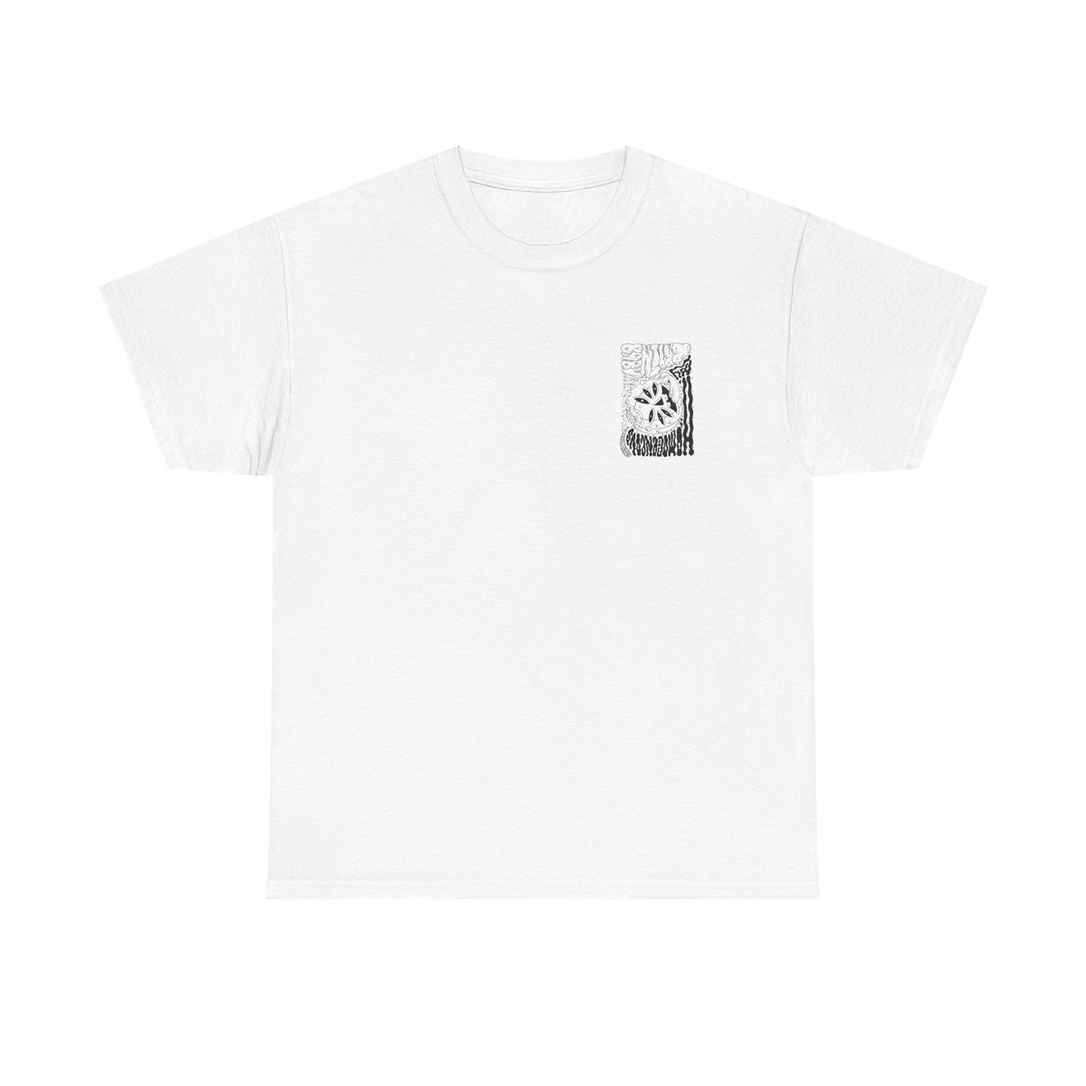 Monochrome Pumpkin Graphic Tee — Retro Black & White Pocket + Back Print