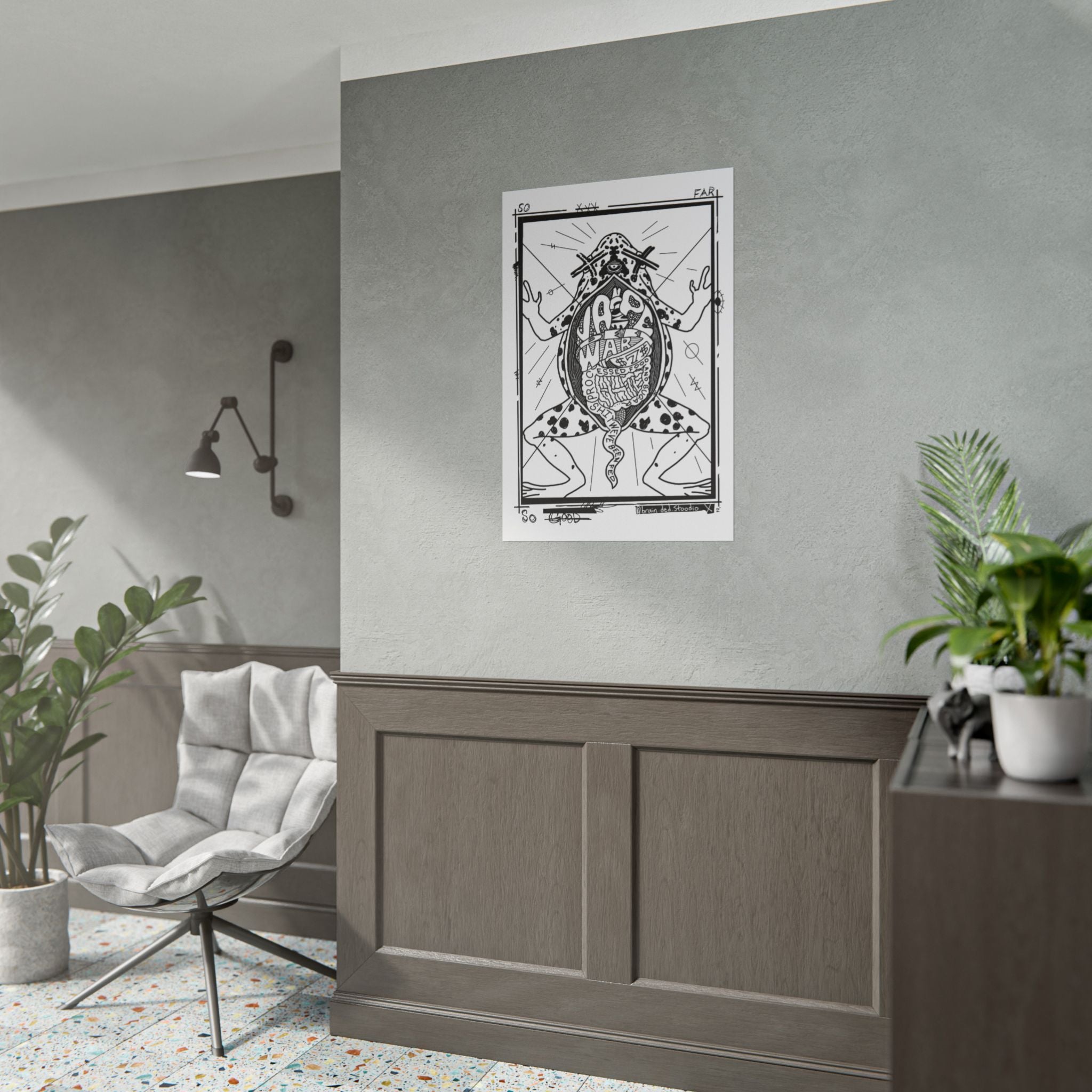 Rolled Poster — Black & White Surreal Frog Anatomy Art Print