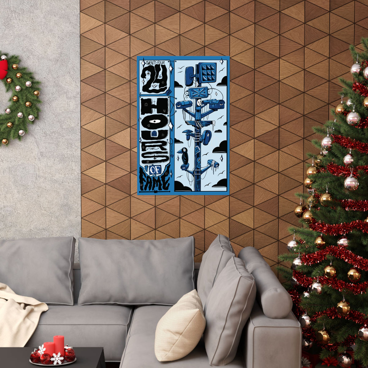 Street Art Poster — '24hrs of Fame' Blue Telecom Pole Matte Print