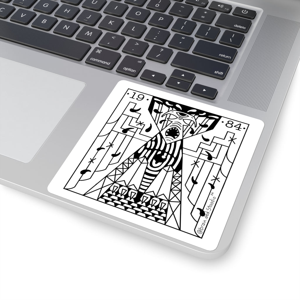 Mystical Geometric Square Sticker — 1984 Monochrome Occult Design