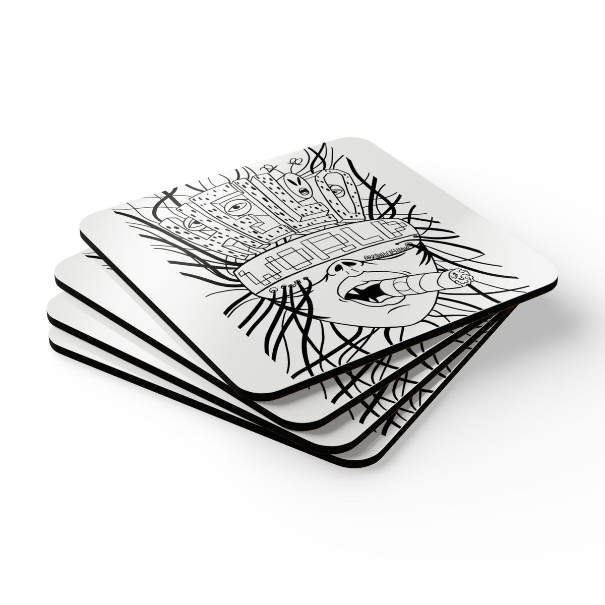 Hello World Coaster Set — Monochrome Abstract Art