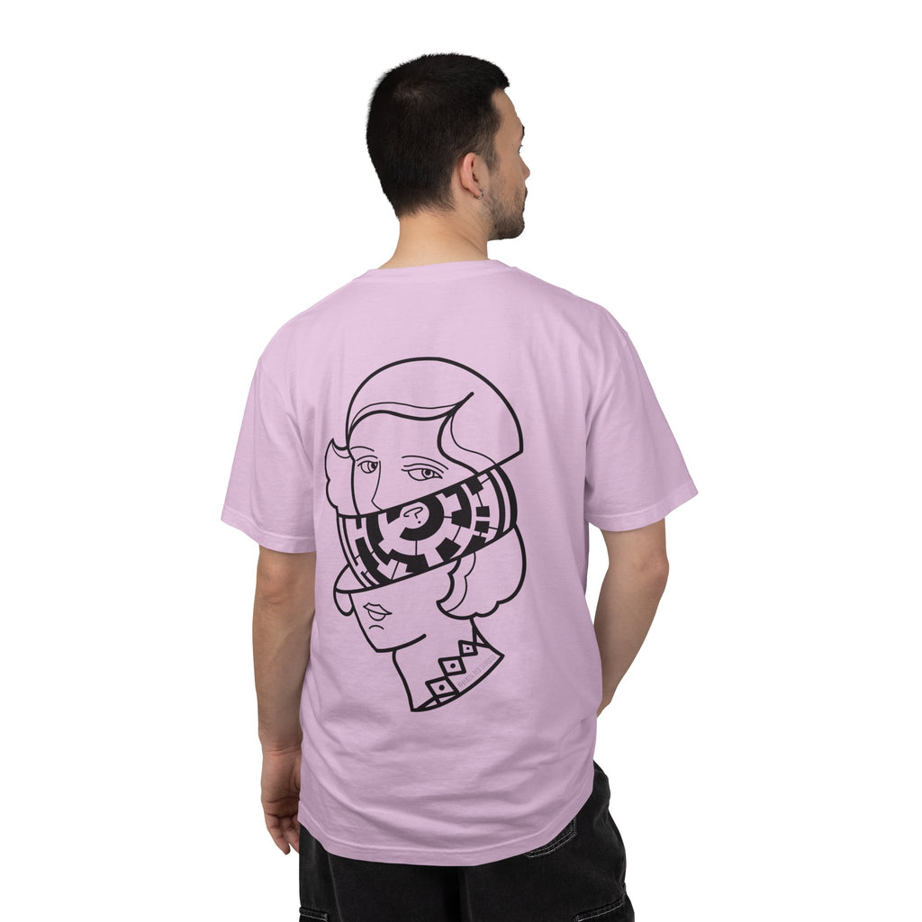 Graphic T-Shirt — Surreal Maze Lady Head Portrait Line Art