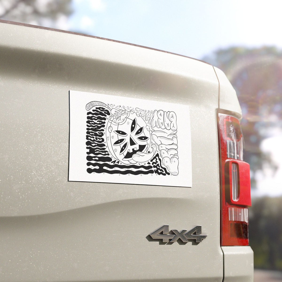 Monochrome Pumpkin Brain Car Magnet — Halloween Decal