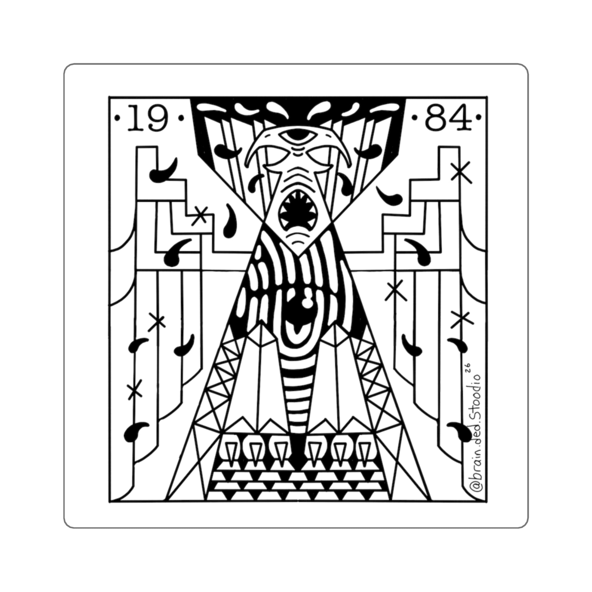Mystical Geometric Square Sticker — 1984 Monochrome Occult Design