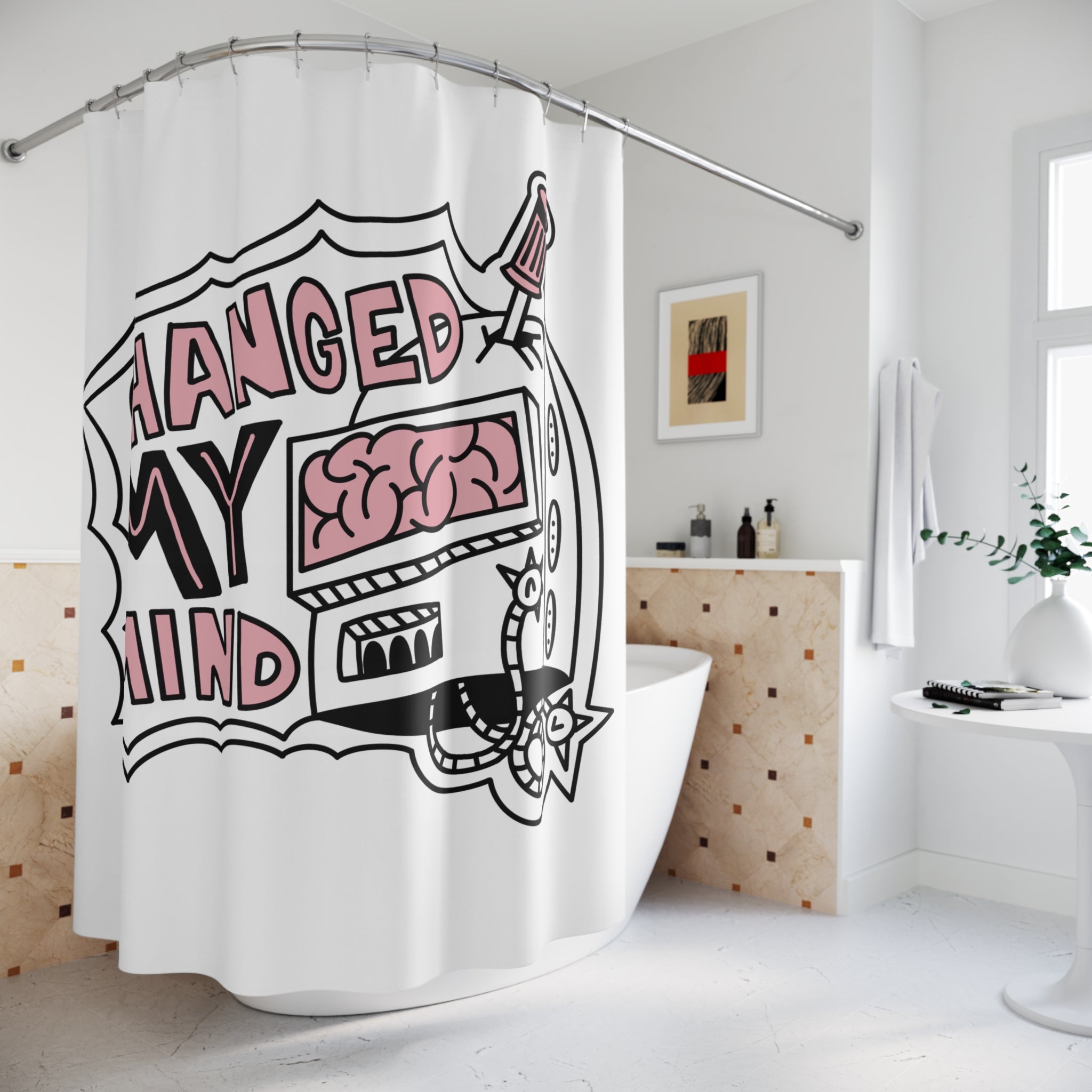Changed My Mind Robot Shower Curtain — Retro Robot with Screwdriver