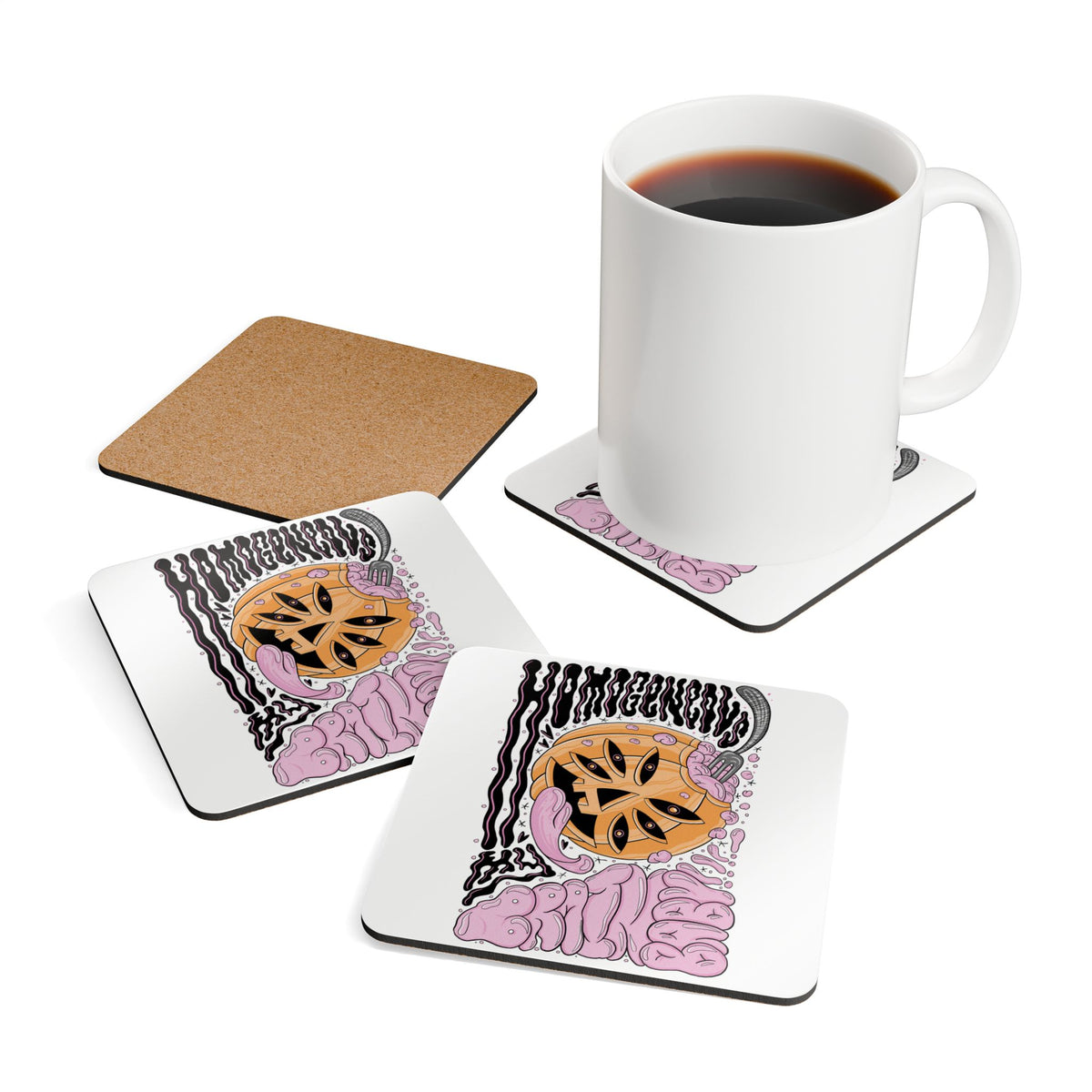 Cork Coaster Set — Pumpkin Art Drink Coasters