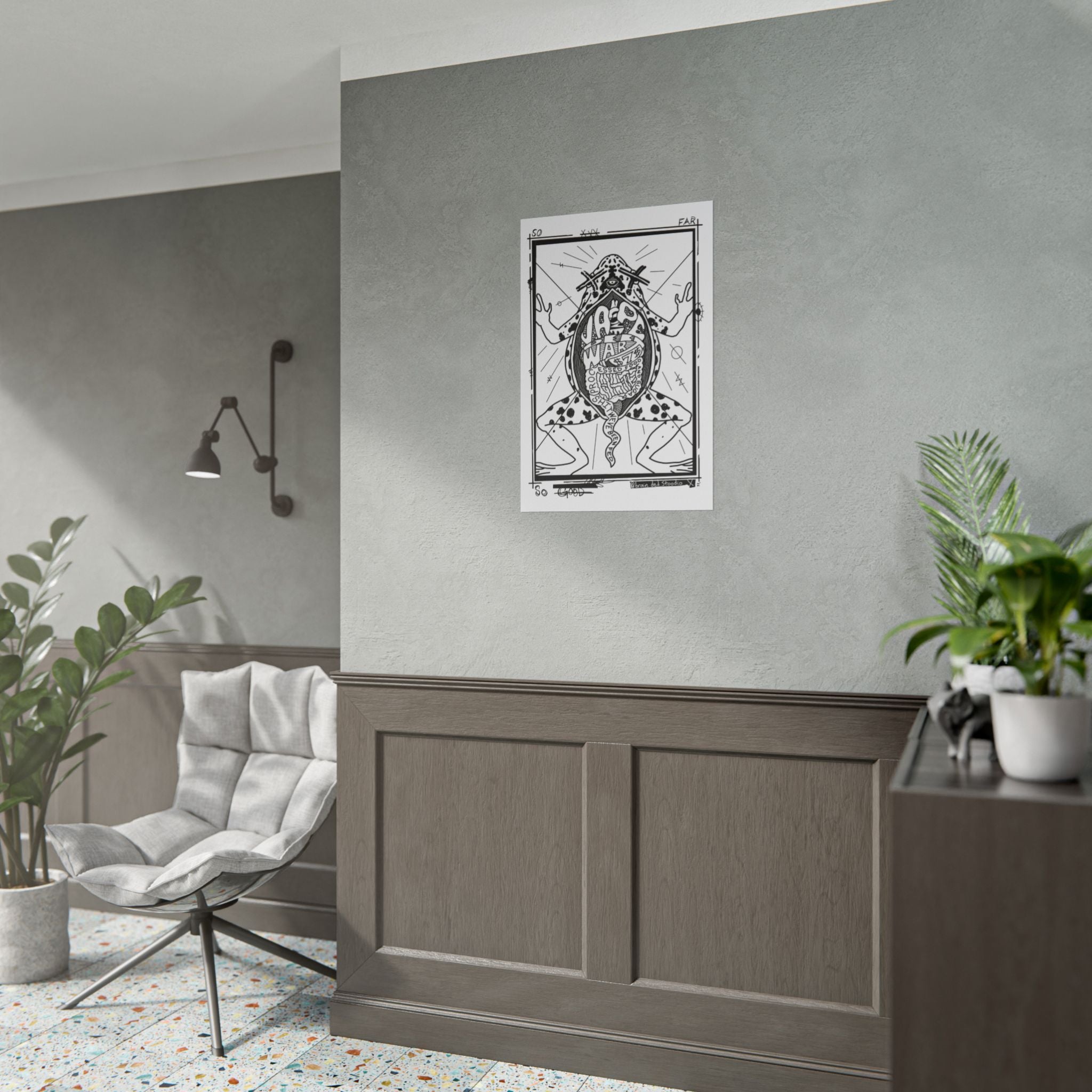Rolled Poster — Black & White Surreal Frog Anatomy Art Print