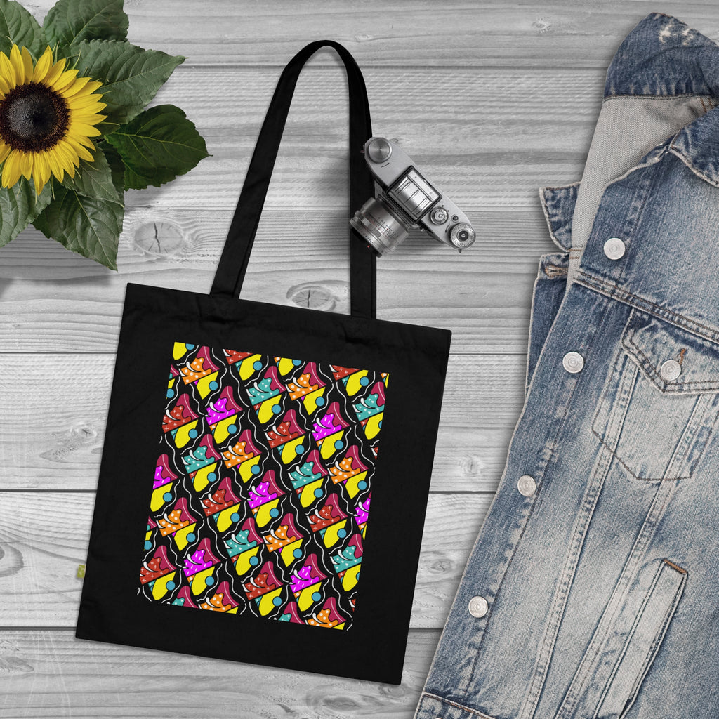 Retro Pop Art Skate Pattern Tote Bag — Colorful Reusable Grocery & Beach Bag