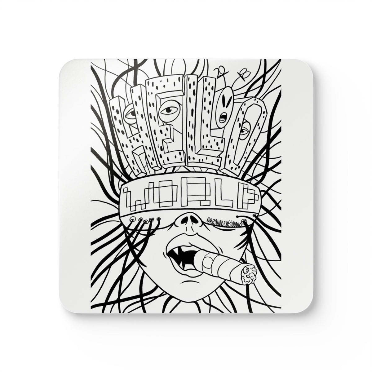 Hello World Coaster Set — Monochrome Abstract Art