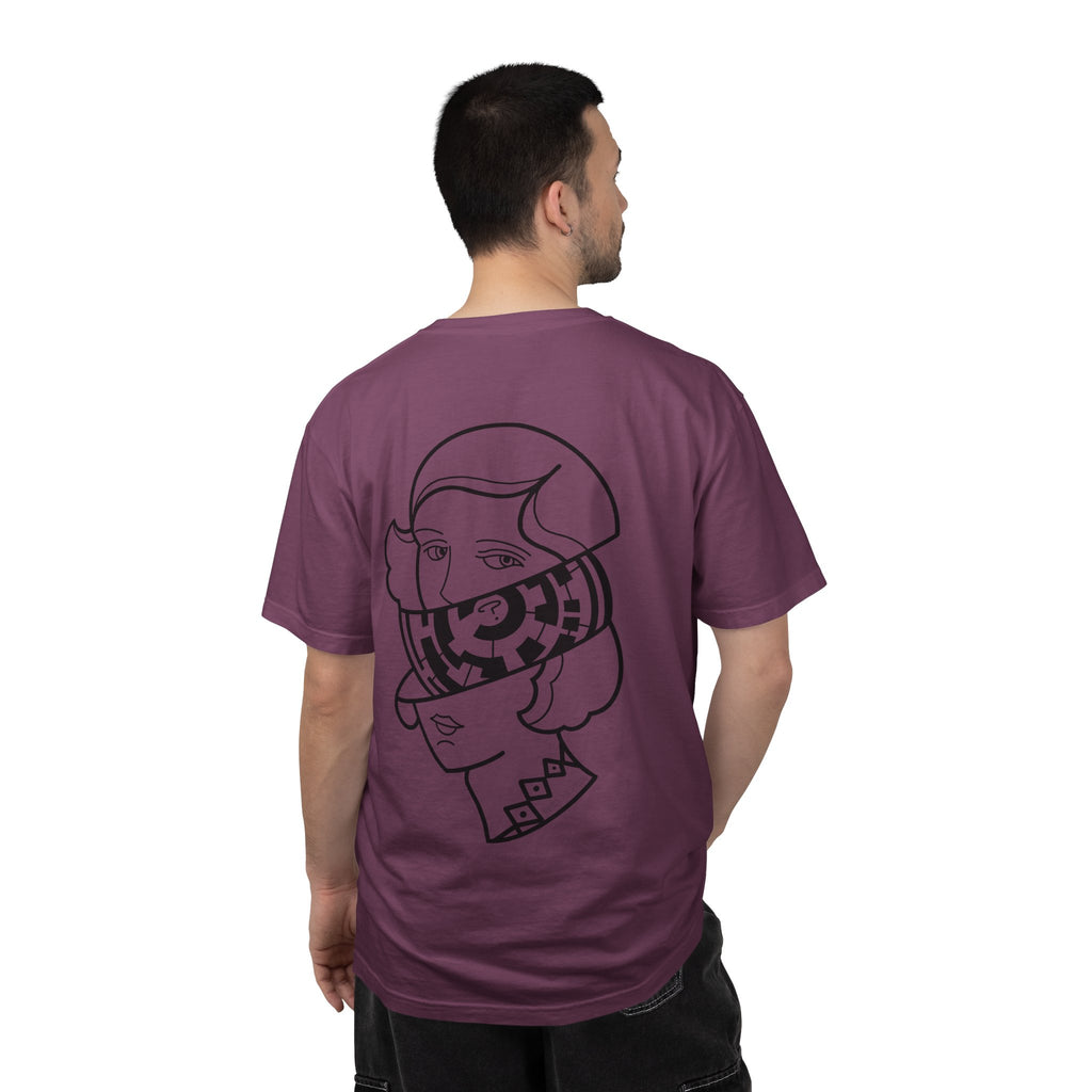 Graphic T-Shirt — Surreal Maze Lady Head Portrait Line Art