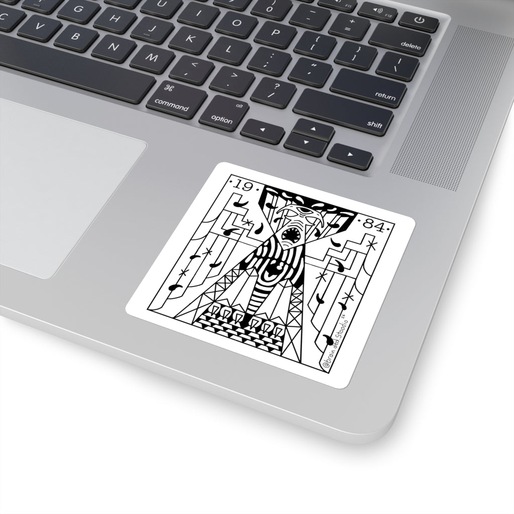 Mystical Geometric Square Sticker — 1984 Monochrome Occult Design