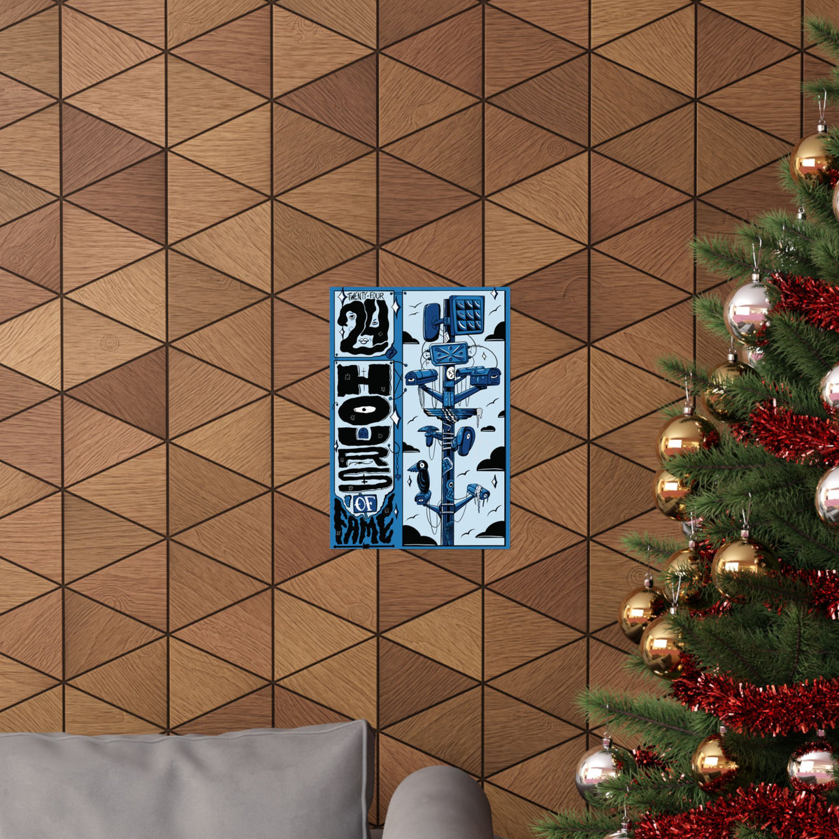 Street Art Poster — '24hrs of Fame' Blue Telecom Pole Matte Print