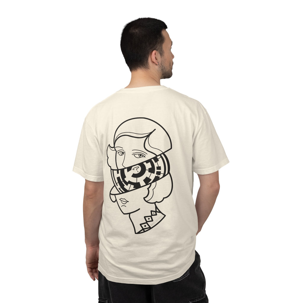 Graphic T-Shirt — Surreal Maze Lady Head Portrait Line Art