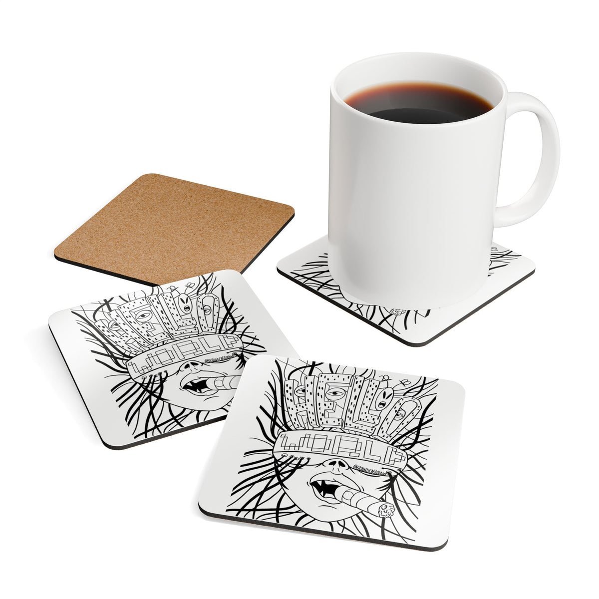 Hello World Coaster Set — Monochrome Abstract Art