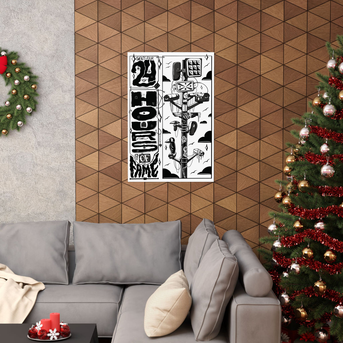 Black & White '24hrs of Fame' Matte Vertical Poster – Retro Telecom Art Print