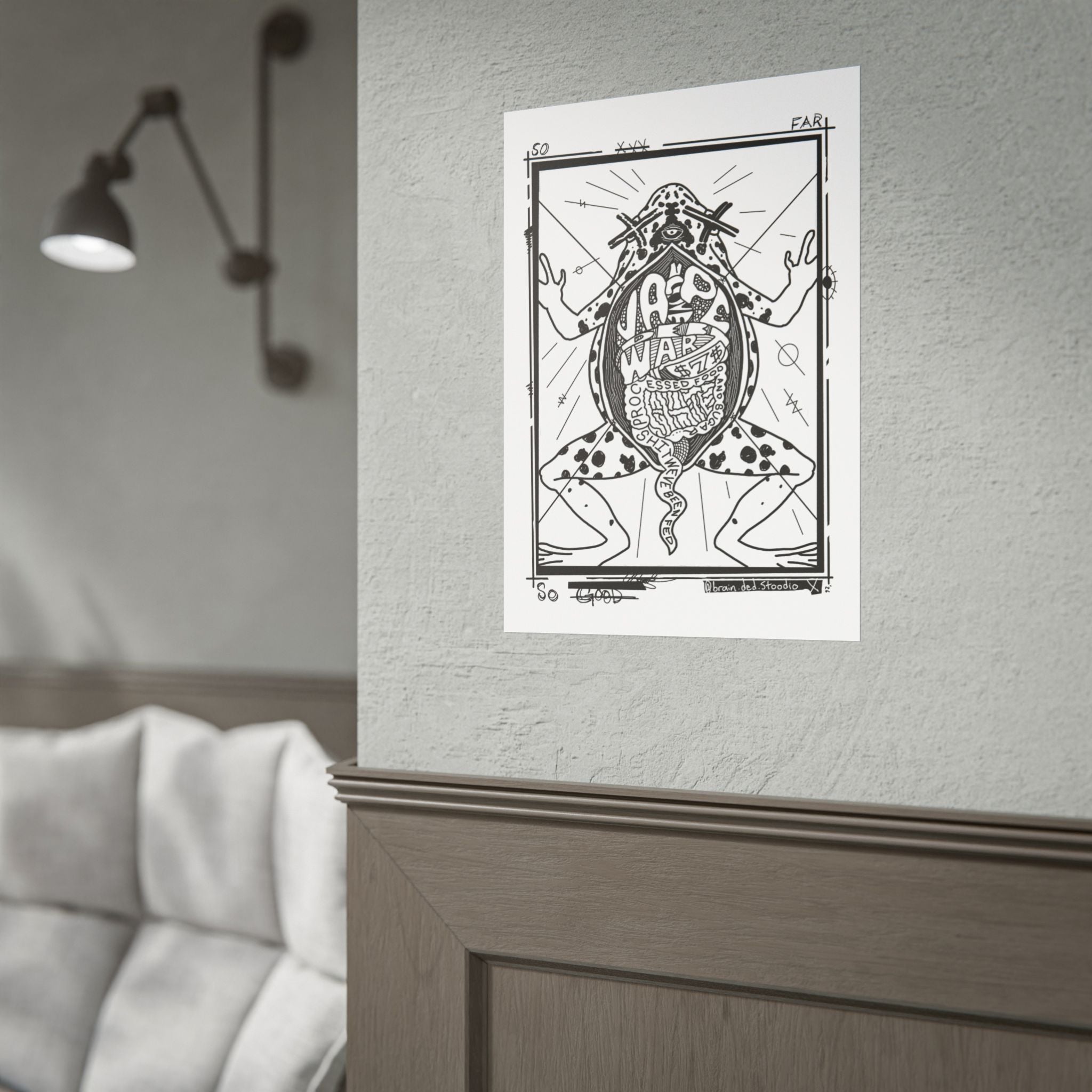 Rolled Poster — Black & White Surreal Frog Anatomy Art Print