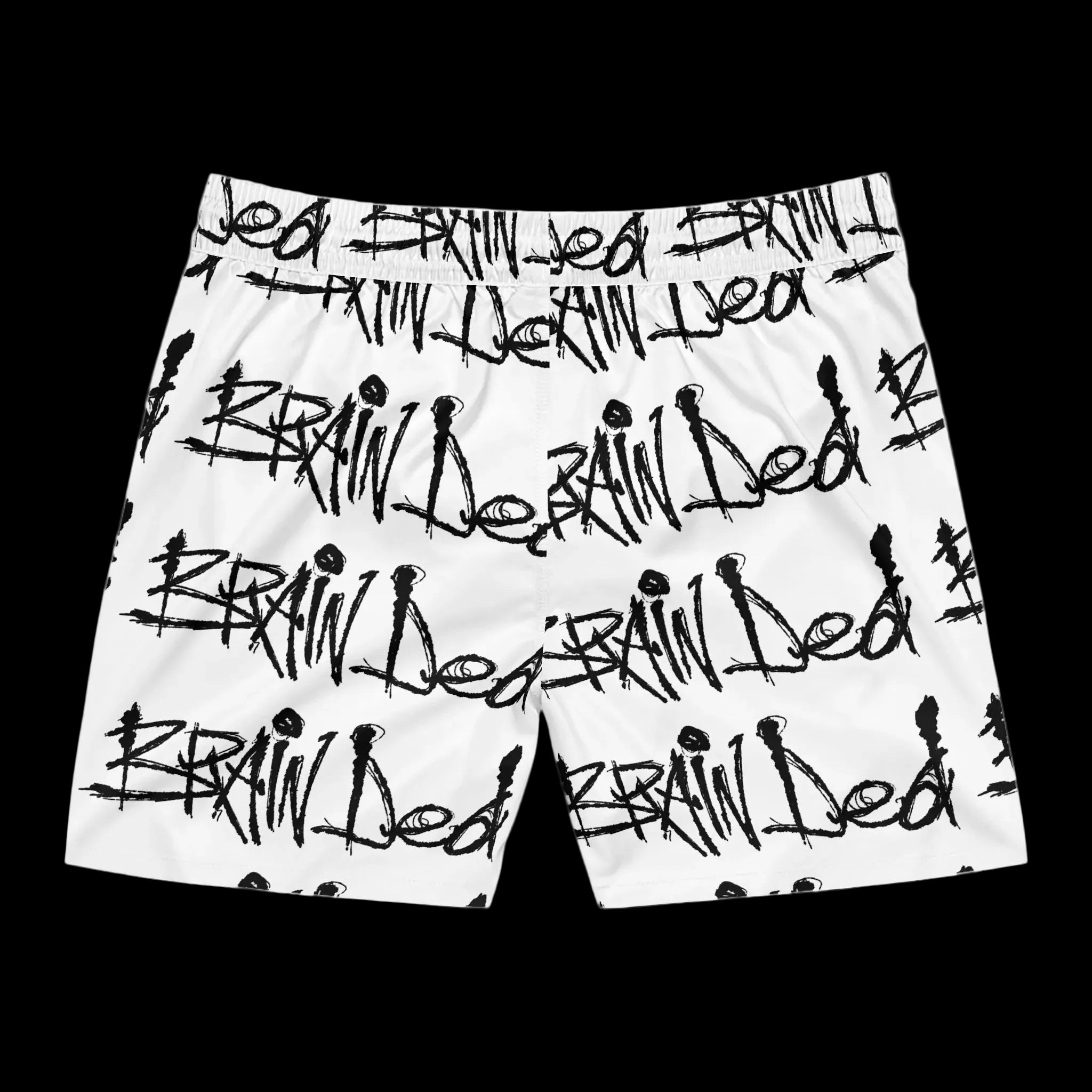 Brain Ded Graffiti Swim Shorts — Men's Mid-Length Printed Beach Trunks