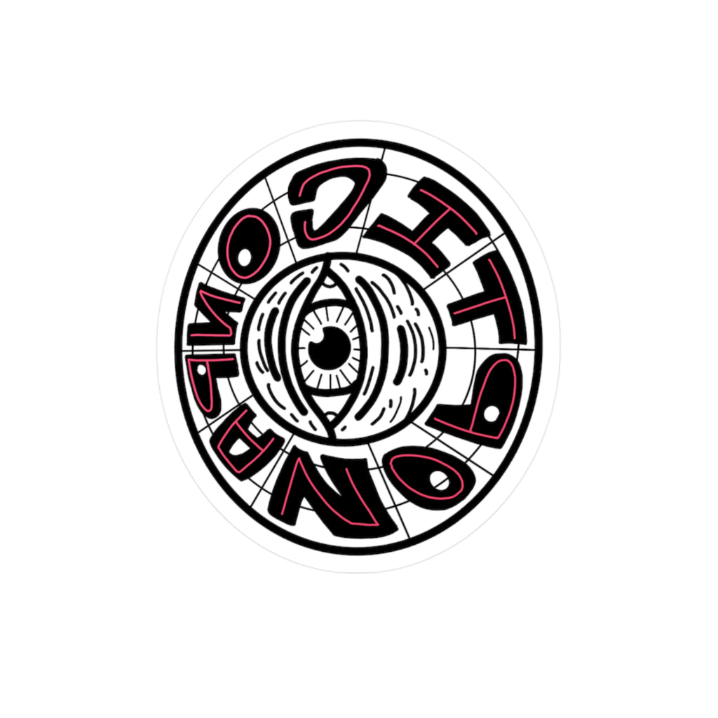 Panopticon Kiss-Cut Vinyl Decal — Third Eye Graphic Sticker (Round, Black & Red)