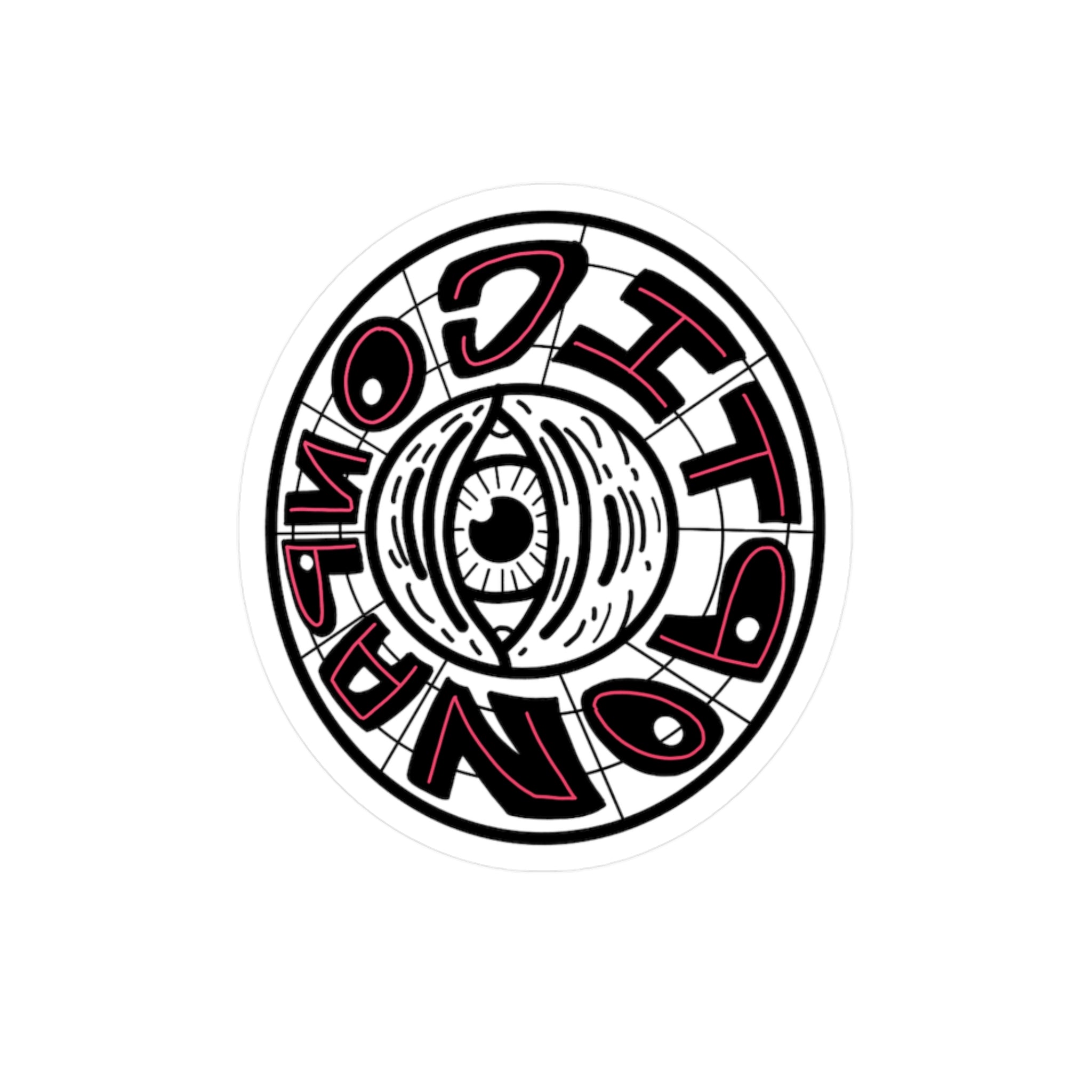 Panopticon Kiss-Cut Vinyl Decal — Third Eye Graphic Sticker (Round, Black & Red)
