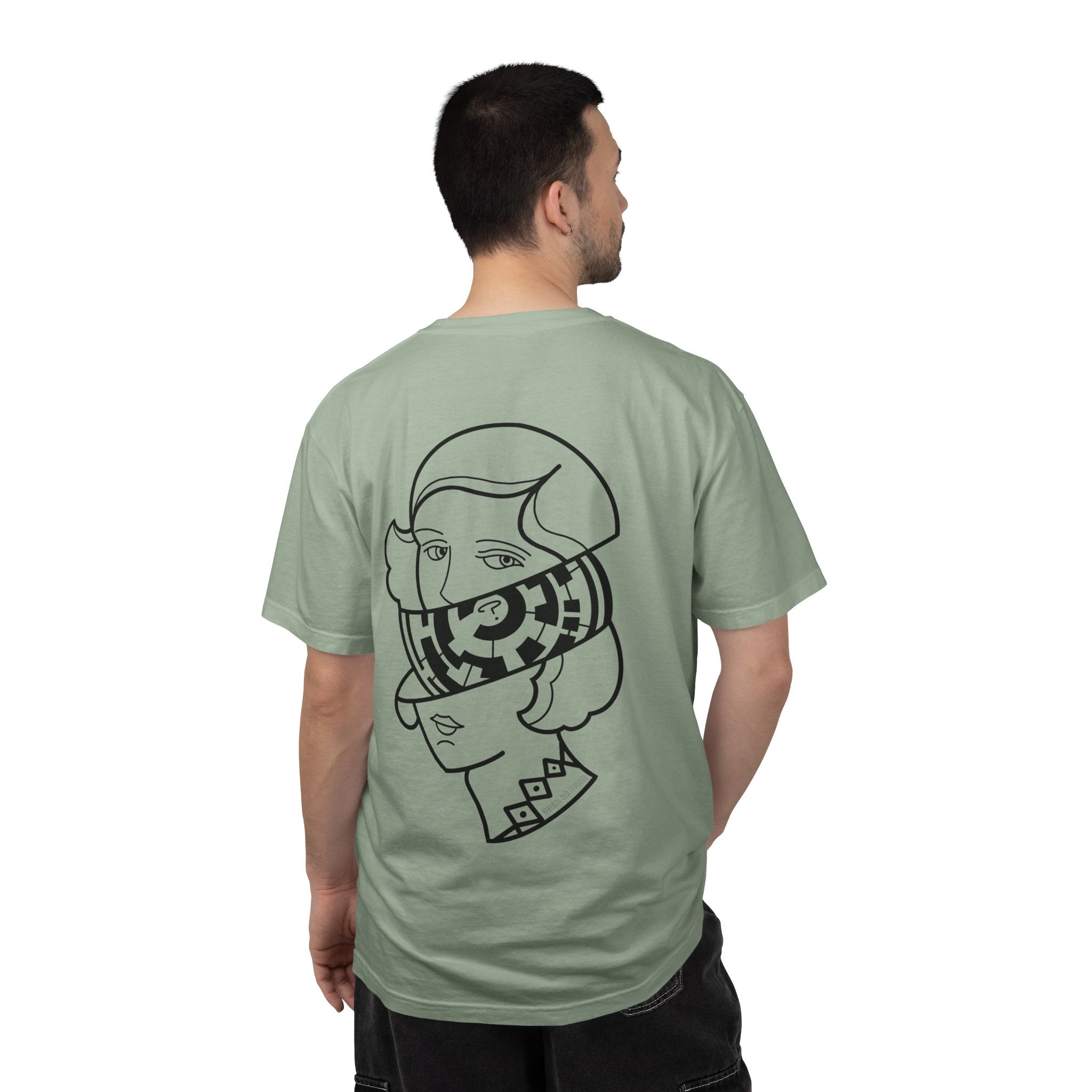 Graphic T-Shirt — Surreal Maze Lady Head Portrait Line Art