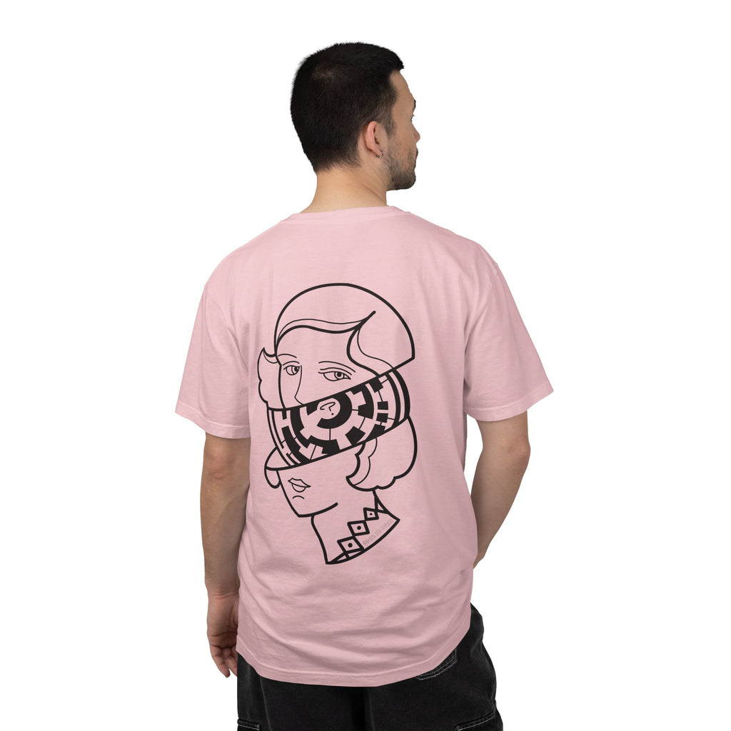 Graphic T-Shirt — Surreal Maze Lady Head Portrait Line Art