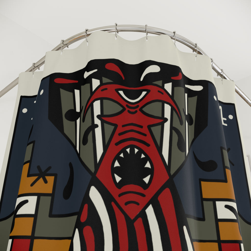 Shower Curtain — 1984 Red Totem Tribal Art Bathroom Curtain