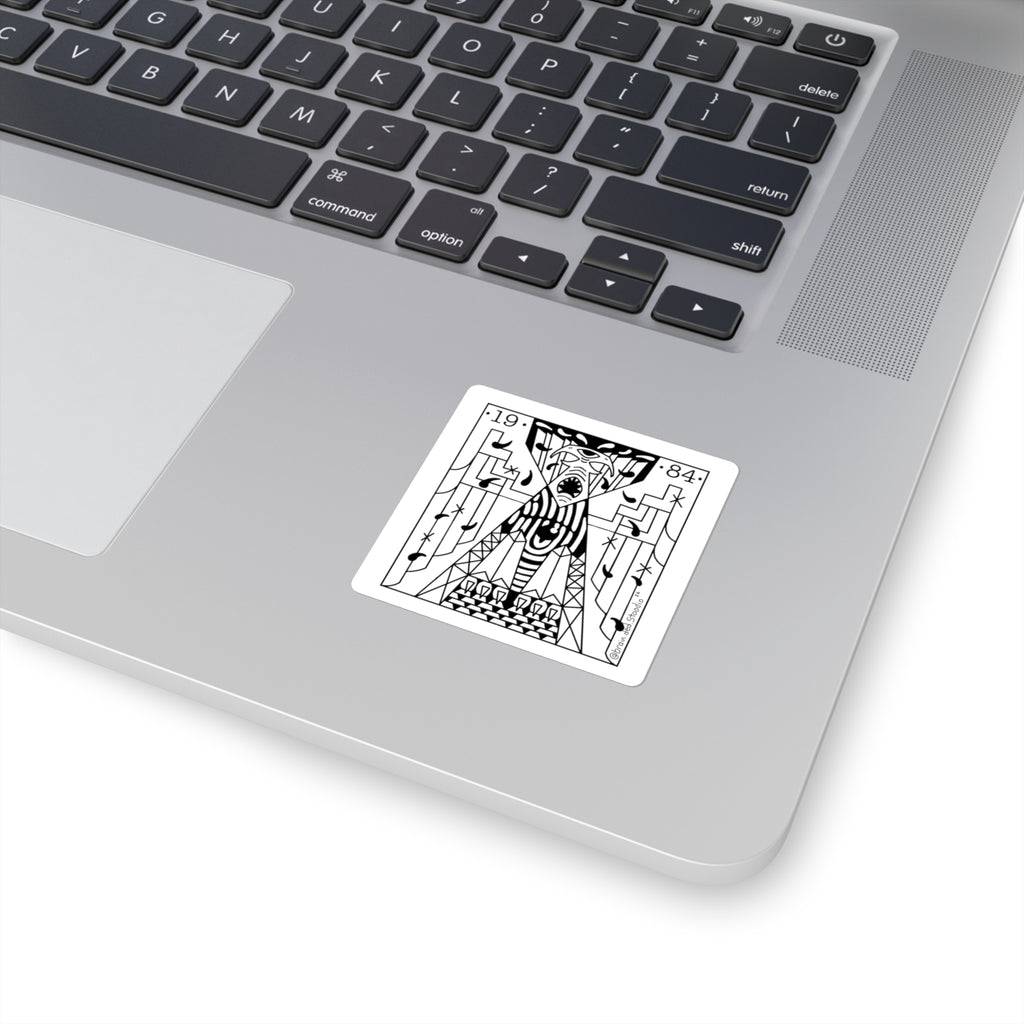 Mystical Geometric Square Sticker — 1984 Monochrome Occult Design