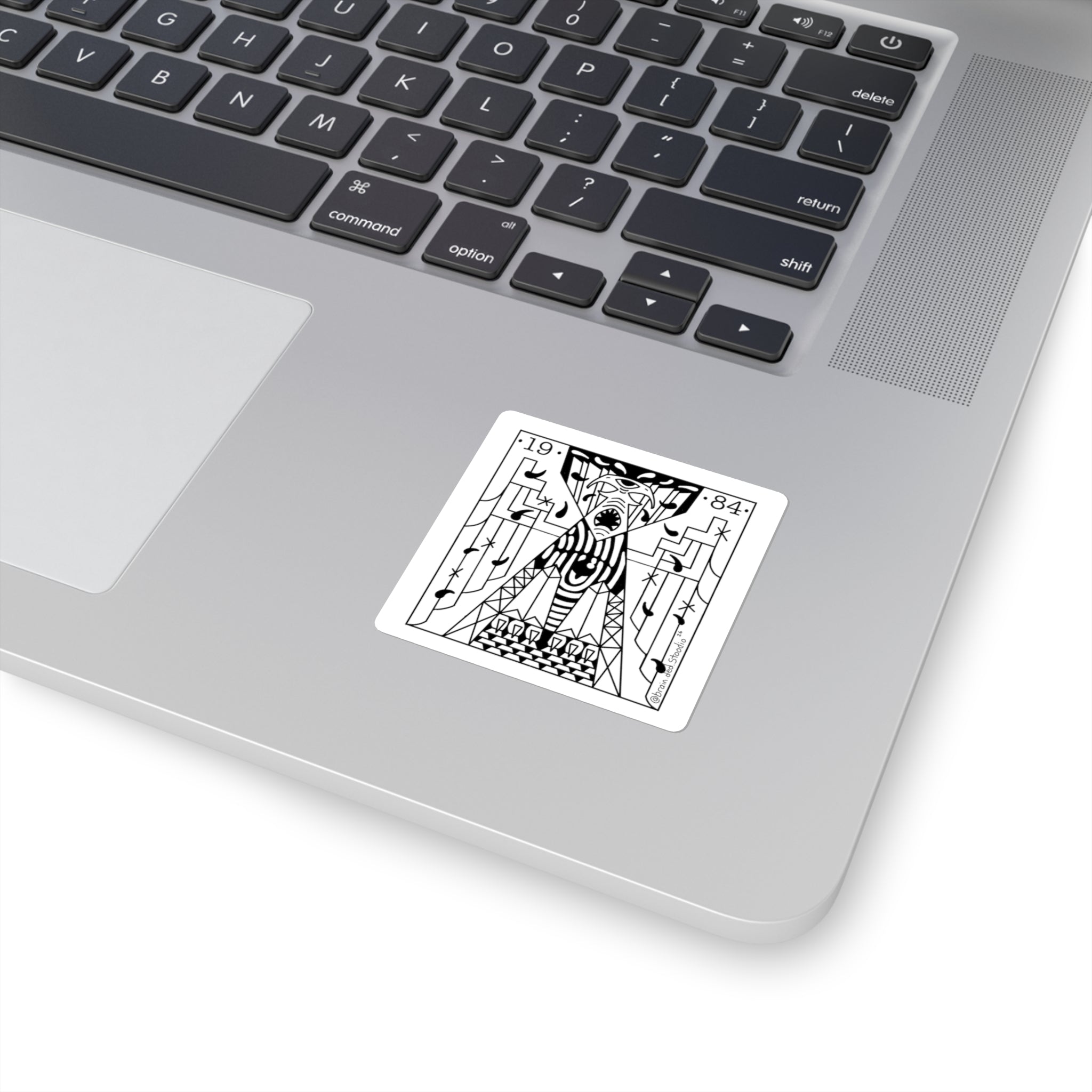 Mystical Geometric Square Sticker — 1984 Monochrome Occult Design
