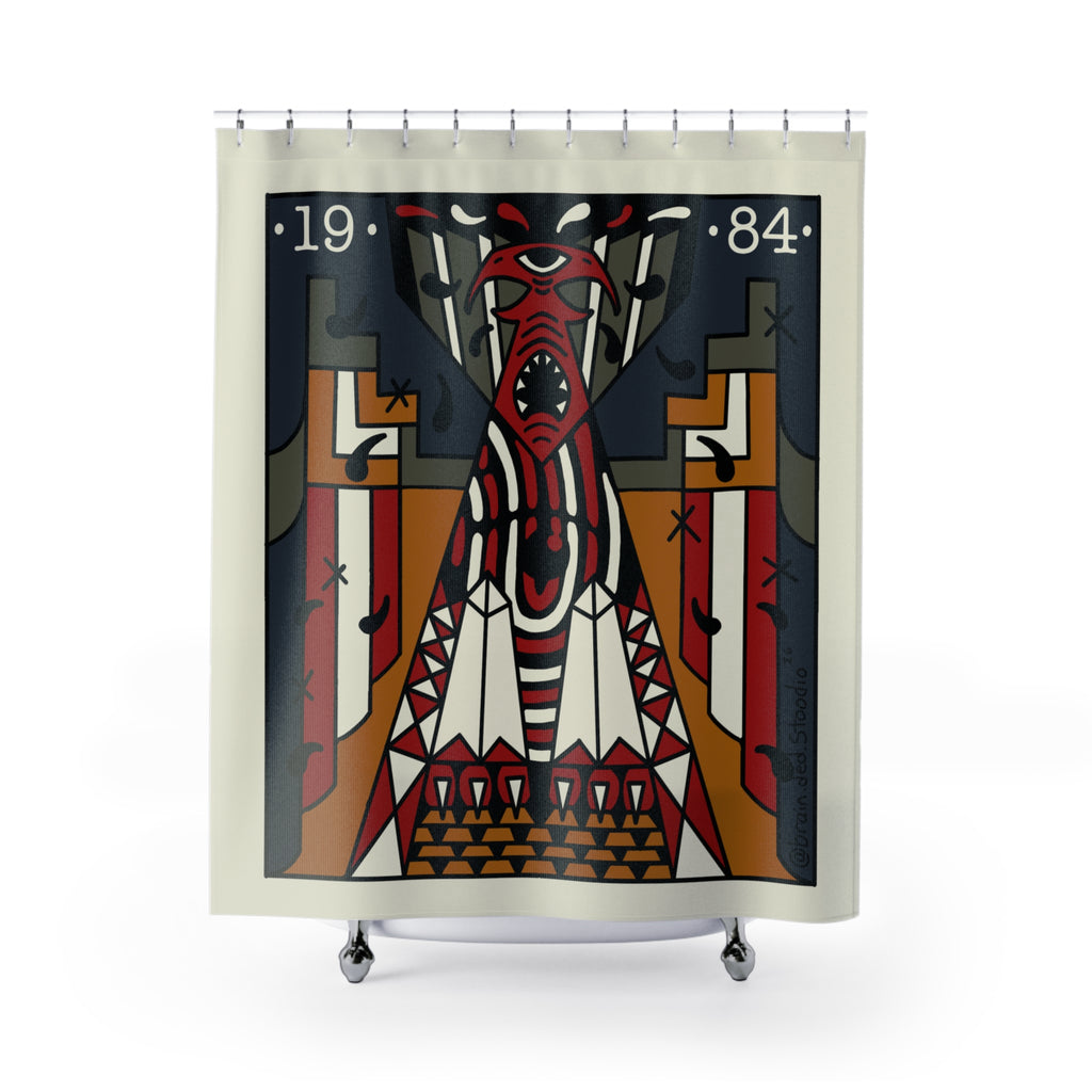 Shower Curtain — 1984 Red Totem Tribal Art Bathroom Curtain