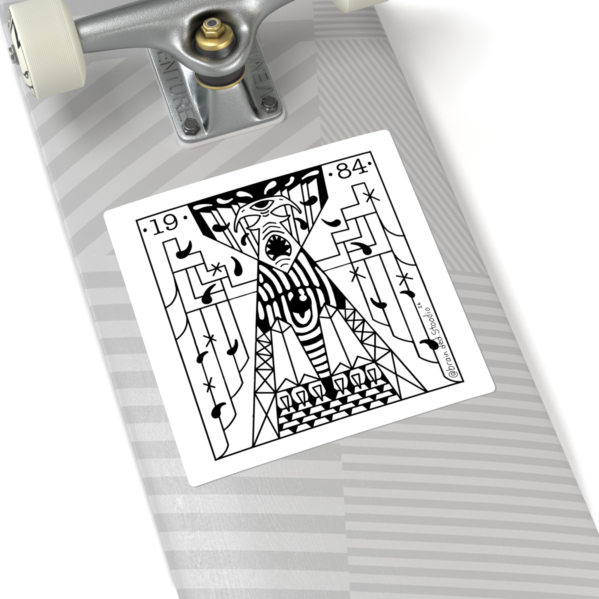 Mystical Geometric Square Sticker — 1984 Monochrome Occult Design