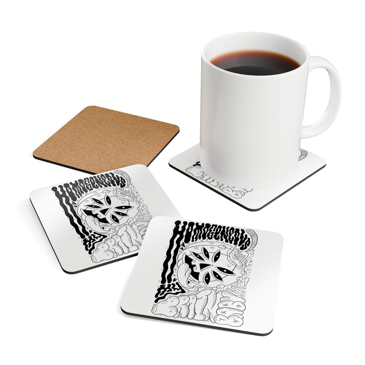 Monochrome Pumpkin Corkwood Coaster Set
