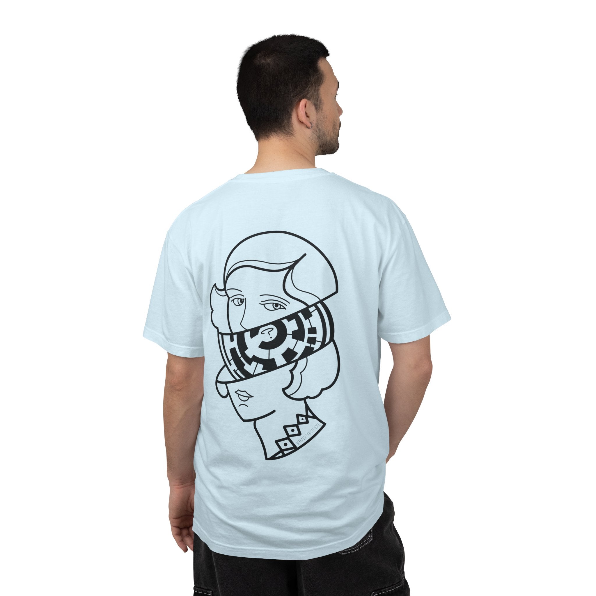 Graphic T-Shirt — Surreal Maze Lady Head Portrait Line Art